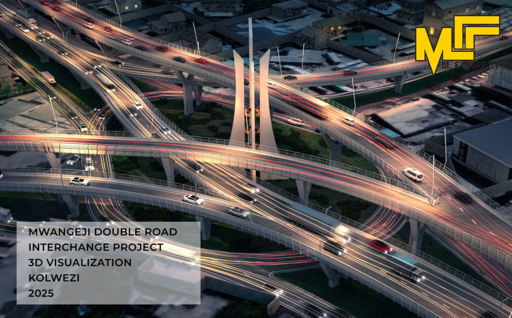 Night virtual simulation of the construction project of the Mwangeji double road interchange in Kolwezi, DR Congo.